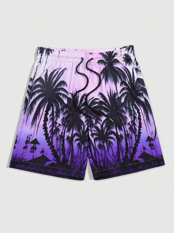 Men Palm Tree Holiday Style Ombre Shorts For Summer