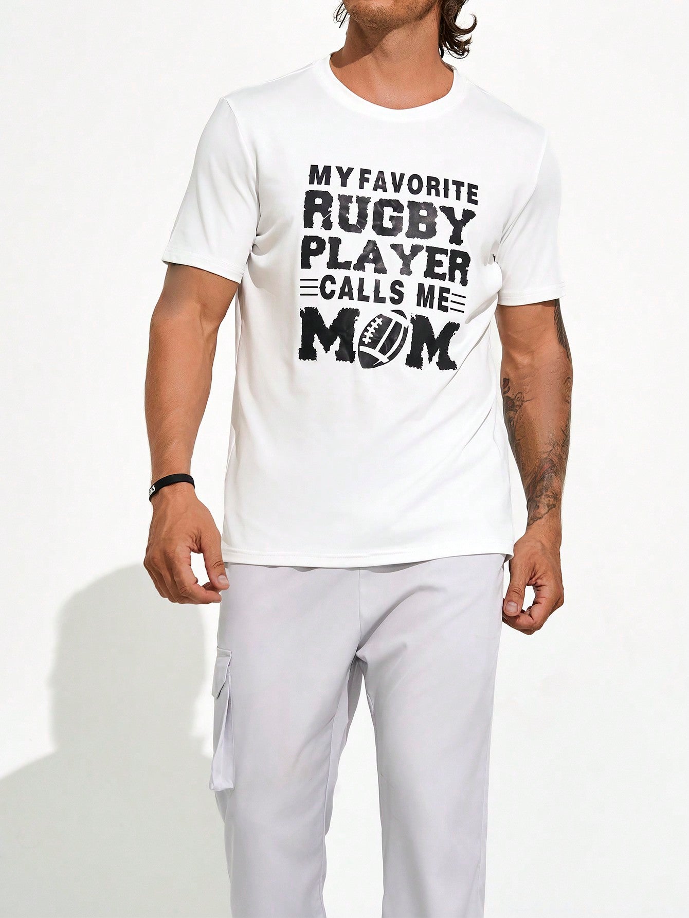 Men Round Neck Letter Printed Summer Sports Short Sleeve T-Shirt