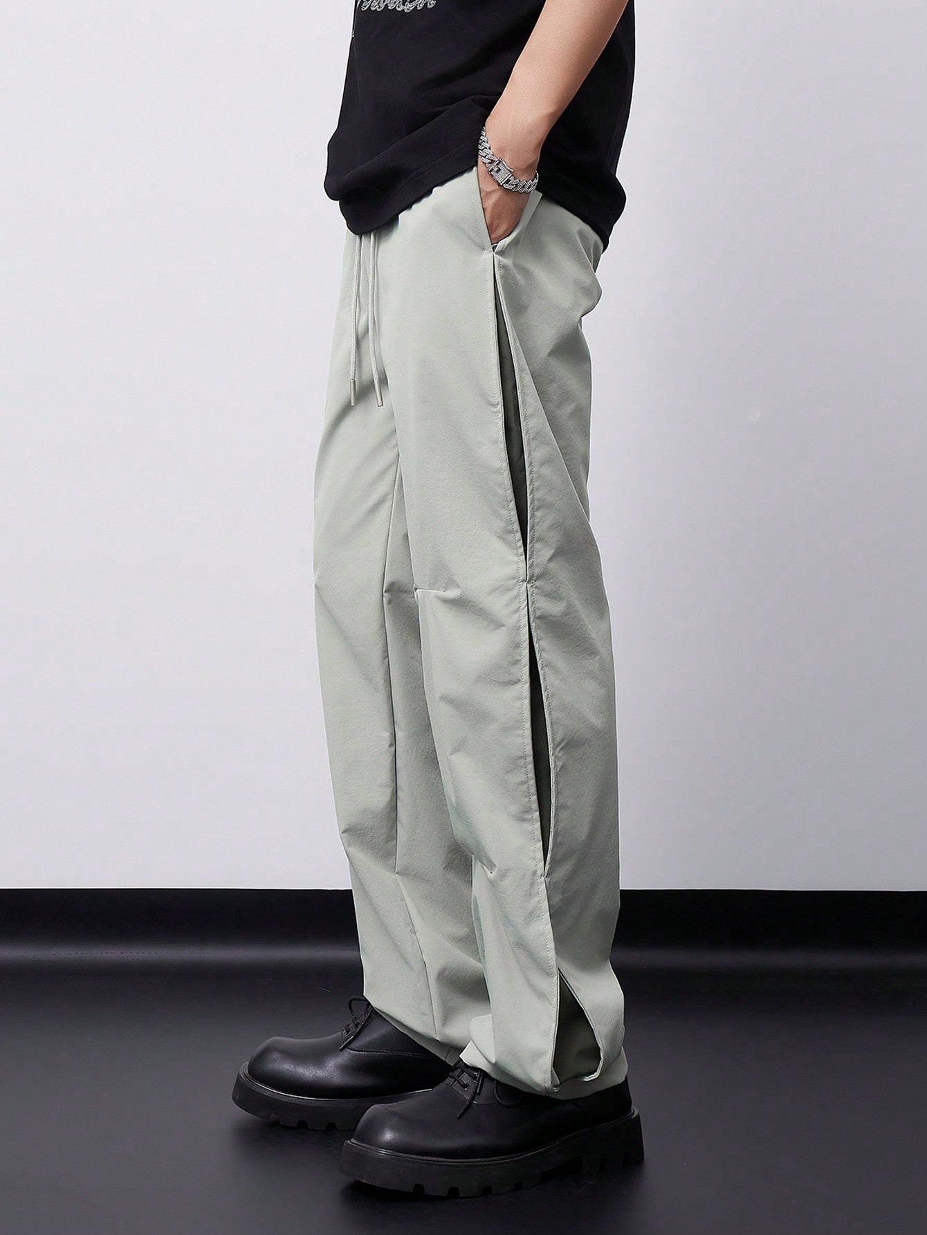 Men Drawstring Waist Straight Wide Leg Casual Pants For Daily Wear