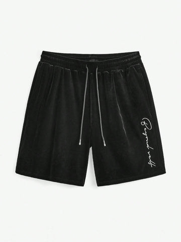 Men Letter Printed Drawstring Casual Shorts, SpringSummer