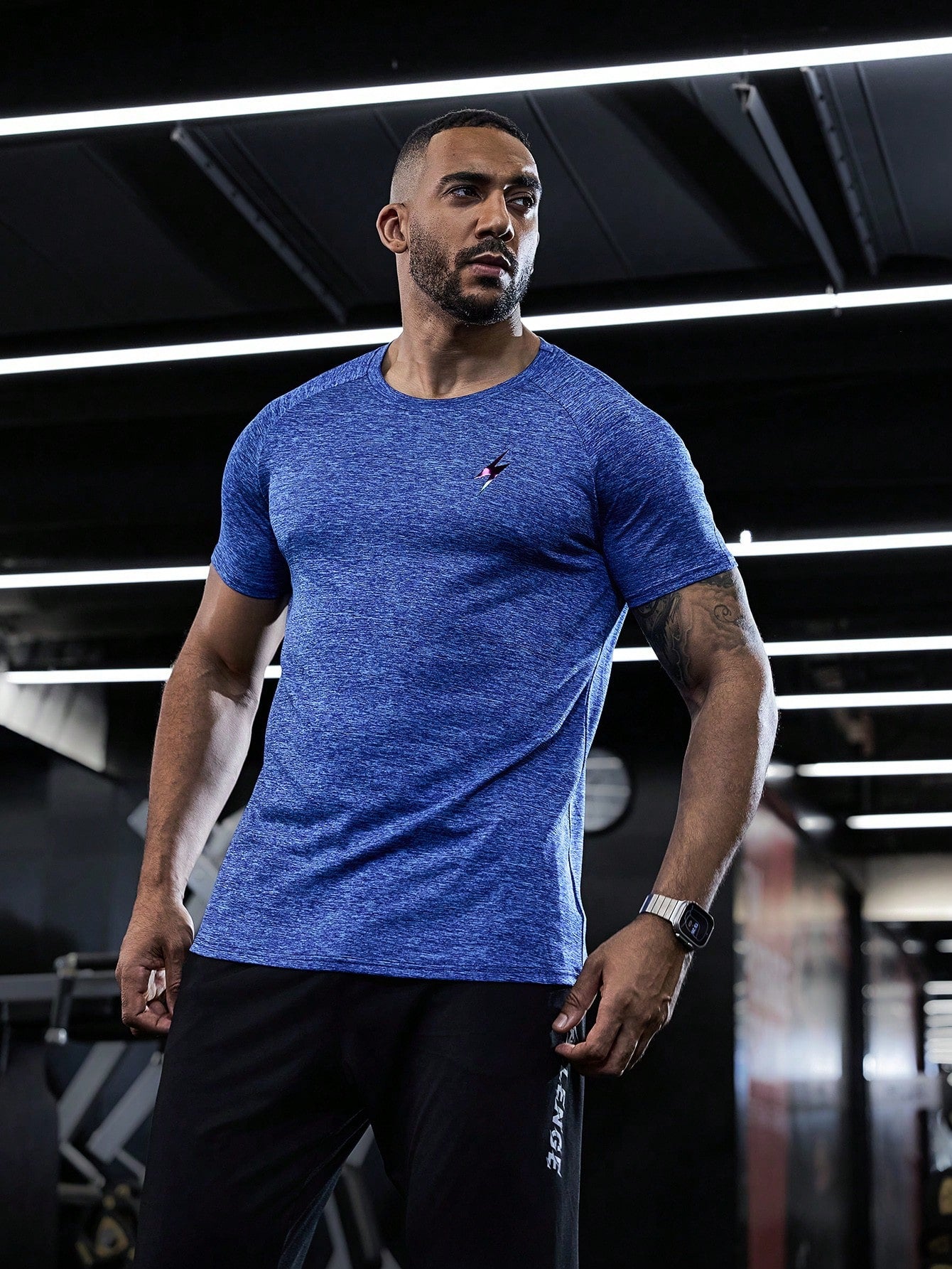 Men Lightning Print Raglan Sleeve Short Sleeve Sports T-Shirt For All Seasons Workout Tops