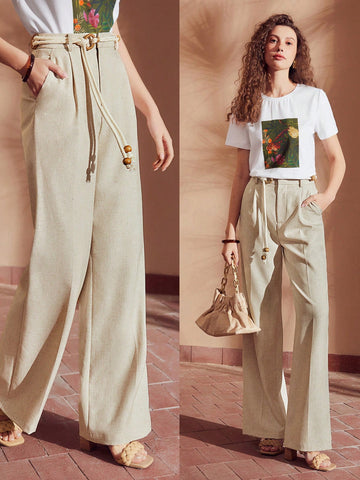 WOVEN PRESS CREASE WIDE LEG SUIT PANTS