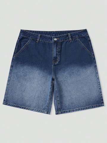 Men Ombre Washed Denim Shorts Suitable For Spring And Summer