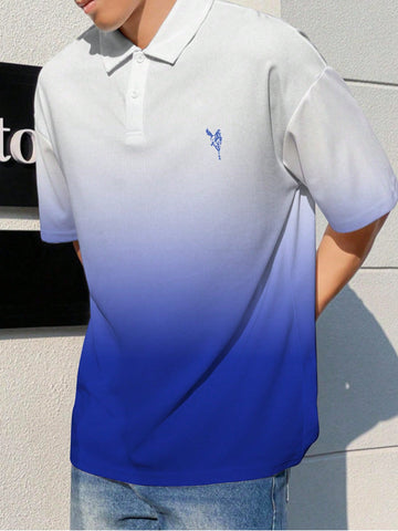 Men Summer Gradient Color Short Sleeve Casual Polo Shirt