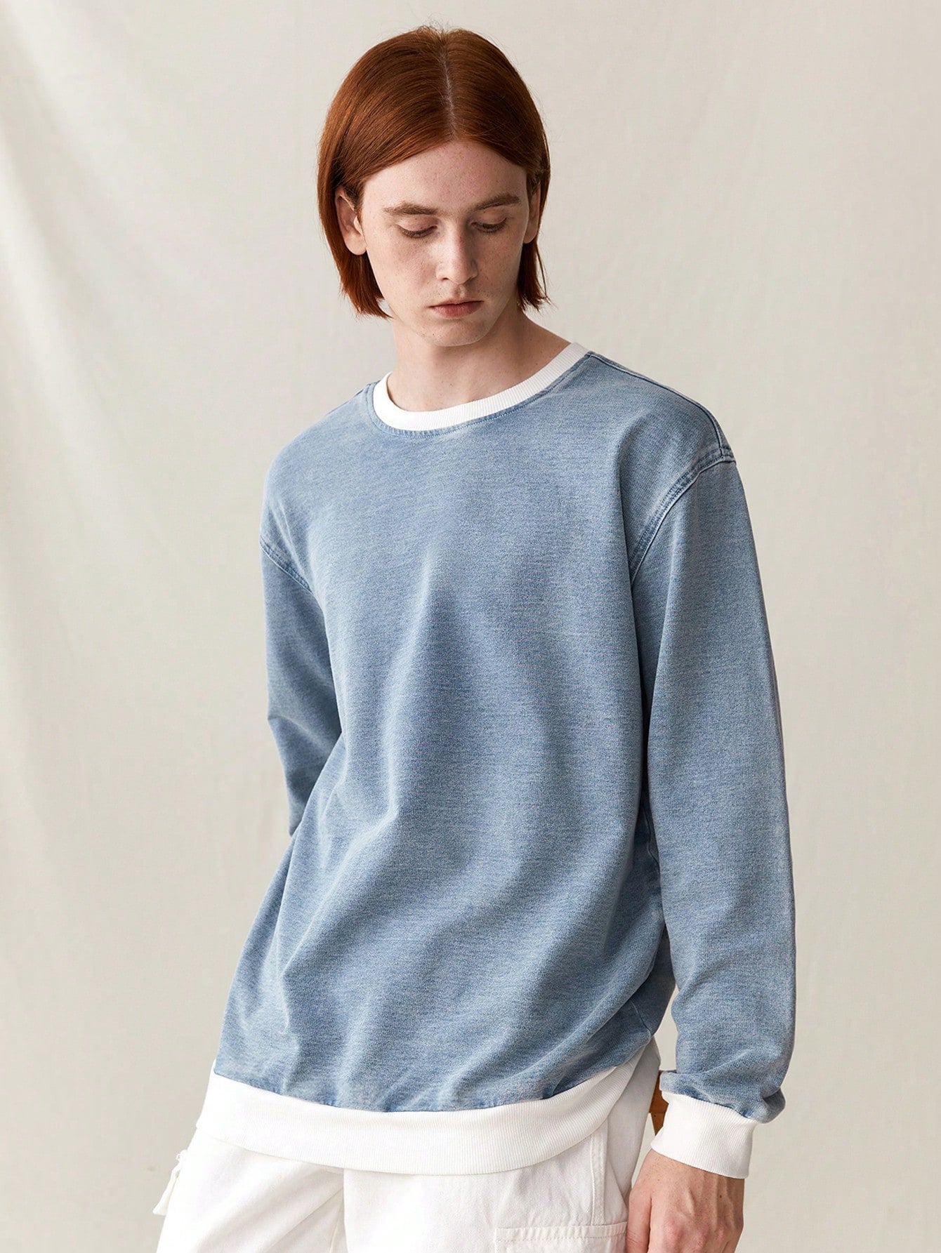 Men's Light Blue Knitted Denim Sweatshirt Jacket