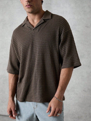 Men's Oversized Knitted Jacquard Polo Shirt In Brown