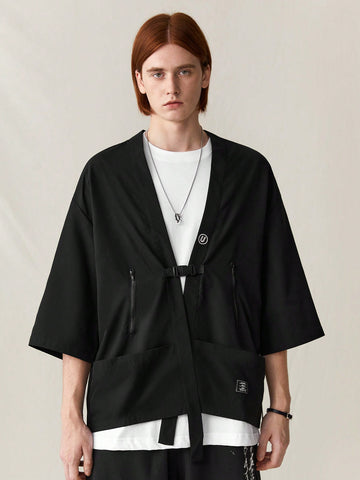 Men Casual Loose Weave Drop Shoulder Shirt For Spring And Summer