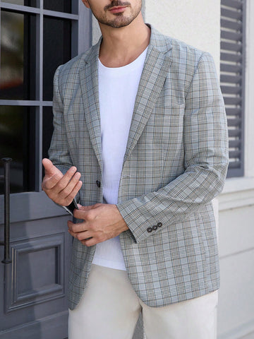 Men's Plaid Notched Lapel Long Sleeve Loose Casual Commute Blazer Jacket For Spring And Autumn