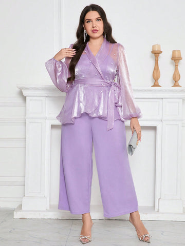 Women's Elegant Top And Pants Plus Size Two Piece Set