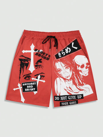 Men Anime Printed Woven Shorts, Suitable For Spring And Summer