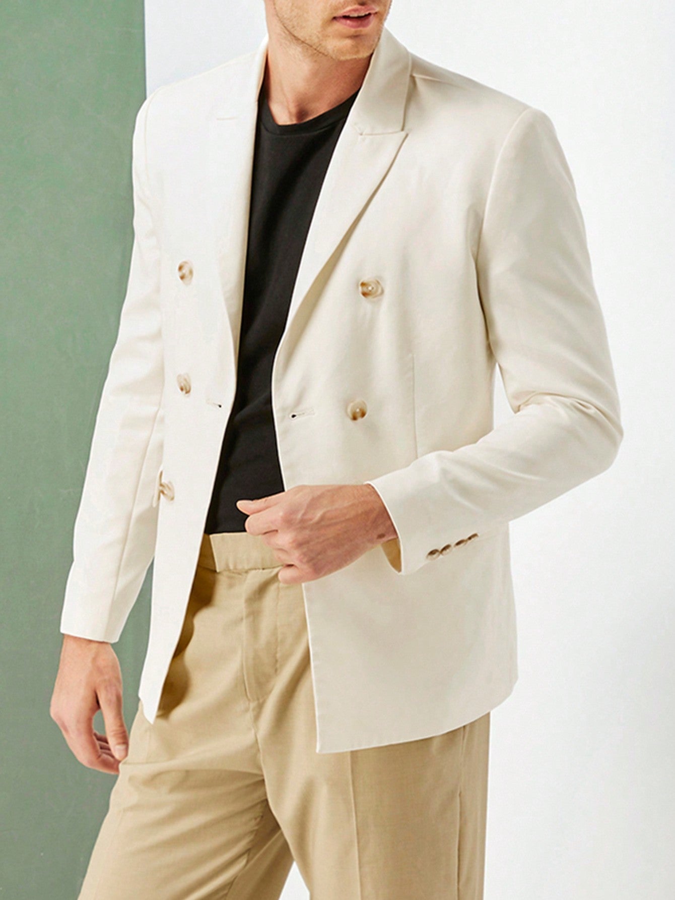 Men Woven Casual Solid Color Double-Breasted Suit Jacket