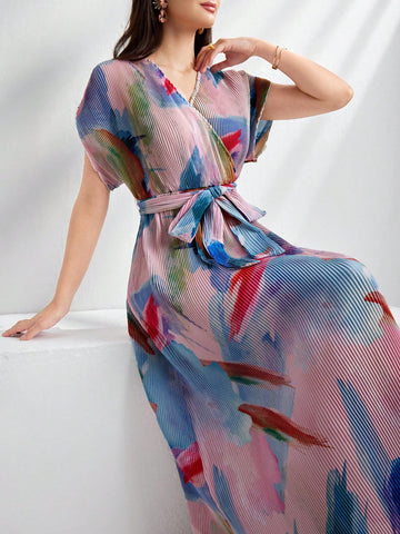 Women's Elegant Tie-Dye Print Batwing Sleeve Dress For Summer