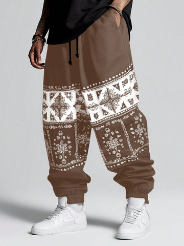 Men's Casual Vintage Printed Drawstring Waist & Cuffed Jogger Sweatpants