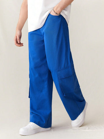 Men Blue Denim Casual Loose Fit Workwear Wide Leg Pants