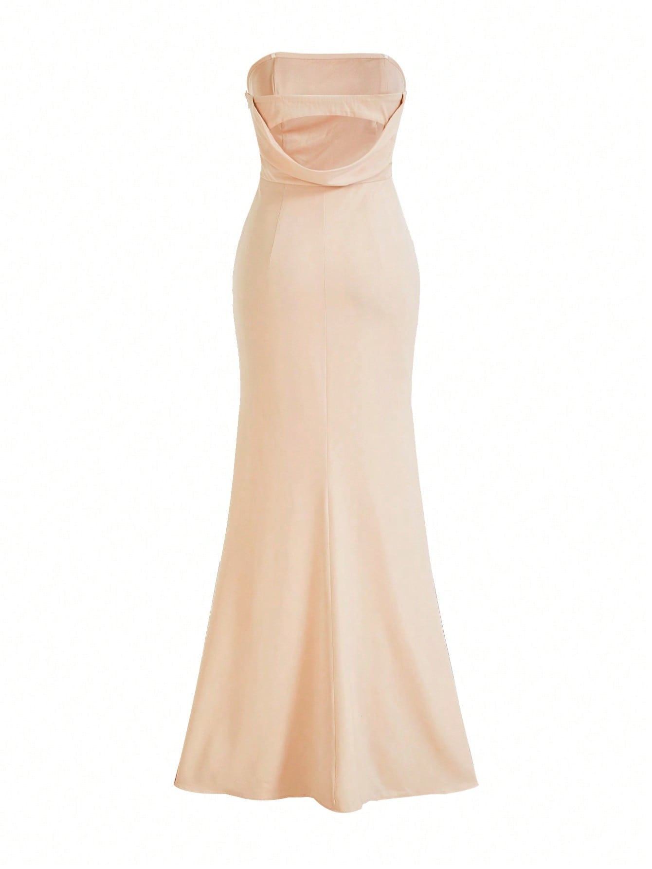 Ladies' Elegant Champagne Satin Fabric Strapless Mermaid Dress With Backless Bra Strap And Draped Collar Bridesmaid Dress