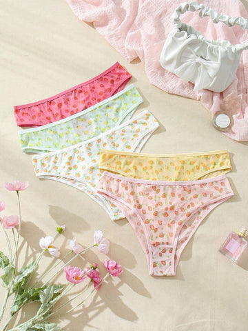 Plus Size Comfortable Underwear With Strawberry Print And Heart Decoration