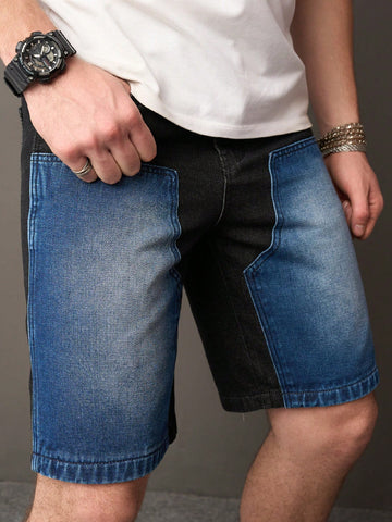 Men's Color Block Simple Style Summer Denim Shorts For Daily Wear