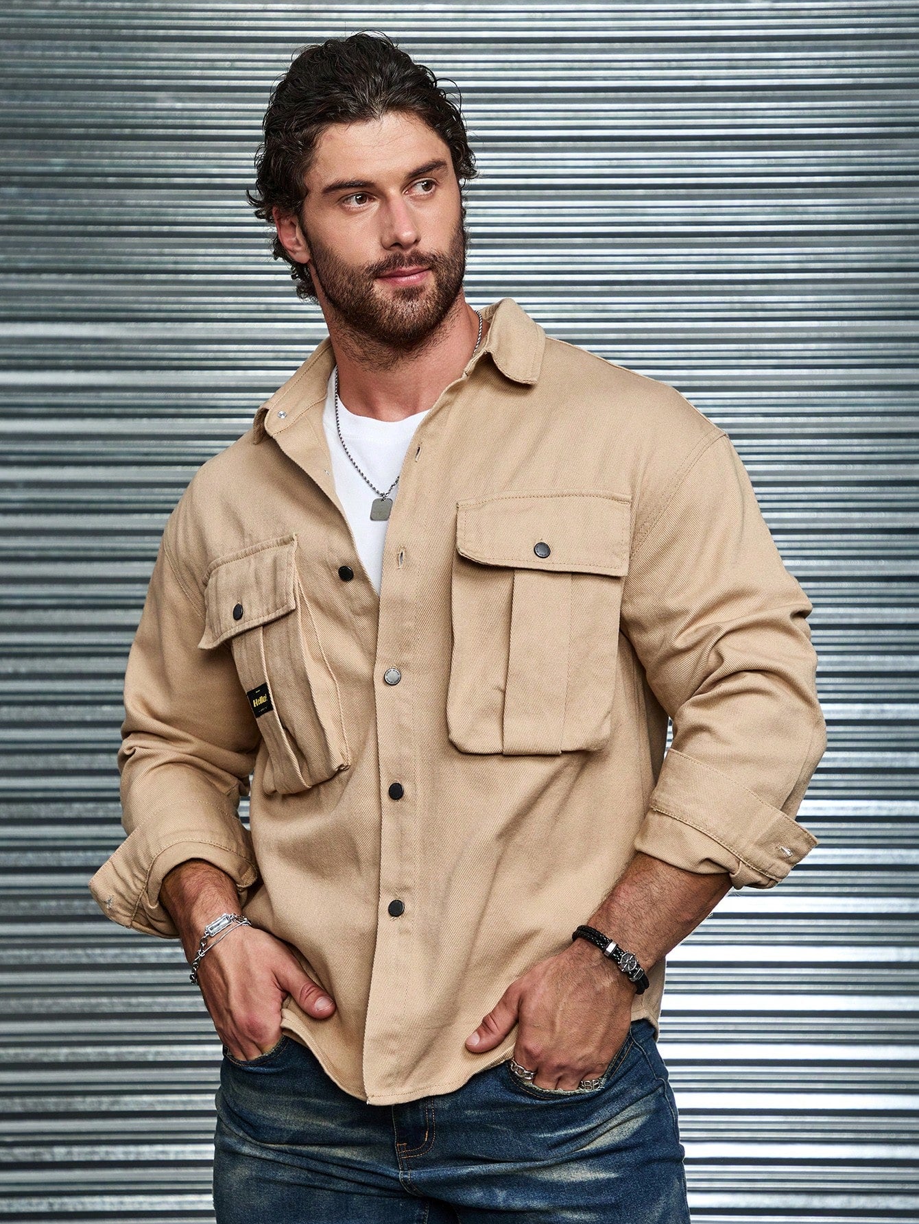 Men Solid Color Simple Long-Sleeved Shirt For Daily Wear