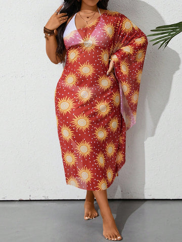 Plus Size Women's Simple Printed Daily Cover-Up