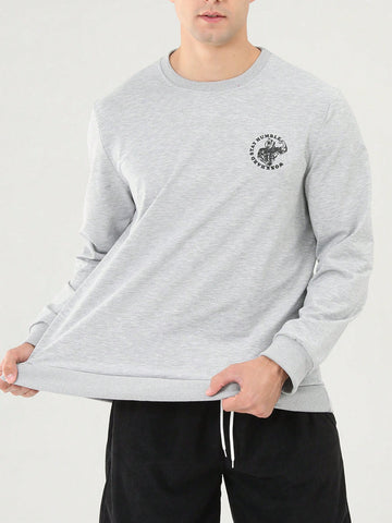 Men's Slogan Printed Round Neck Long Sleeve Casual Sportswear