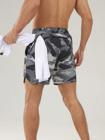 Drawstring Full Allover Print Sports Shorts With Pockets For Summer