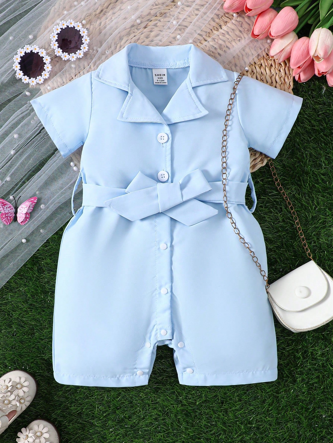 Baby Girl Summer Casual Chic Belted Romper