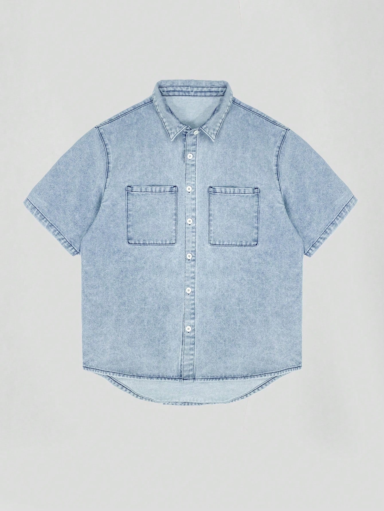 Men's Washed Short Sleeve Denim Shirt Suitable For Spring And Summer