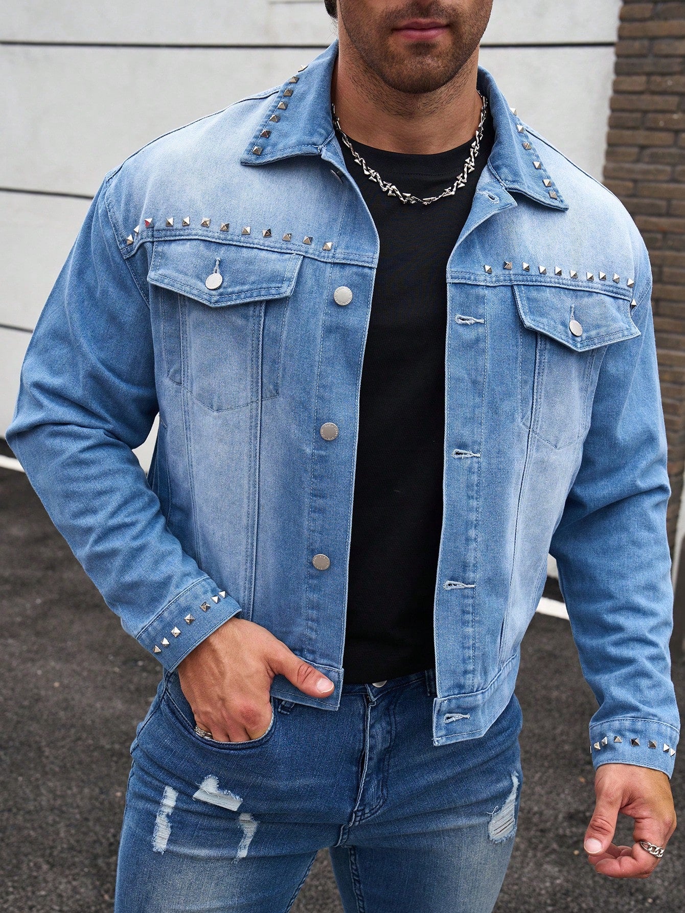 Men's Casual Blue Denim Jacket, Fashionable