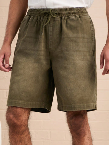 Men's  Green Straight-Leg Denim Casual Shorts