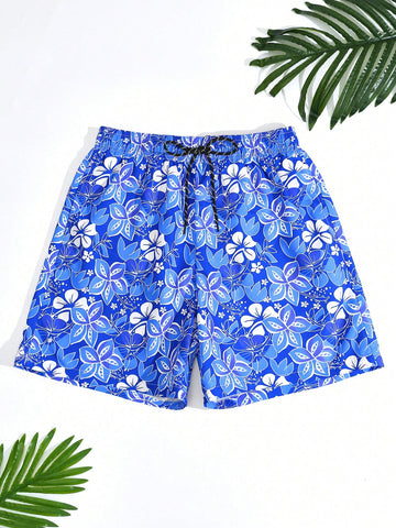 Men's Full Printed Drawstring Waist Beach Shorts