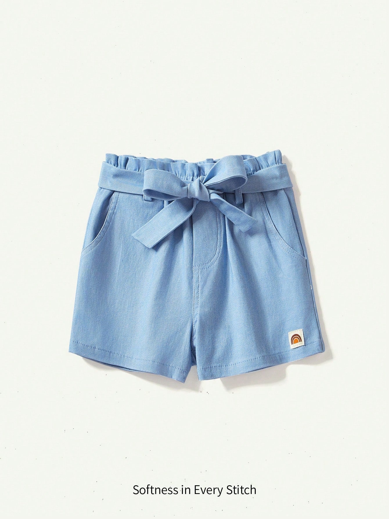 Baby Girl Denim Shorts With Ruffles And Bowknot Decor