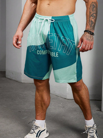 Men's Stylish Color Block Printed Casual Sports Shorts