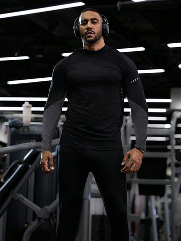 Men's Color Block Zipper Long Sleeve Sports T-Shirt Workout Tops