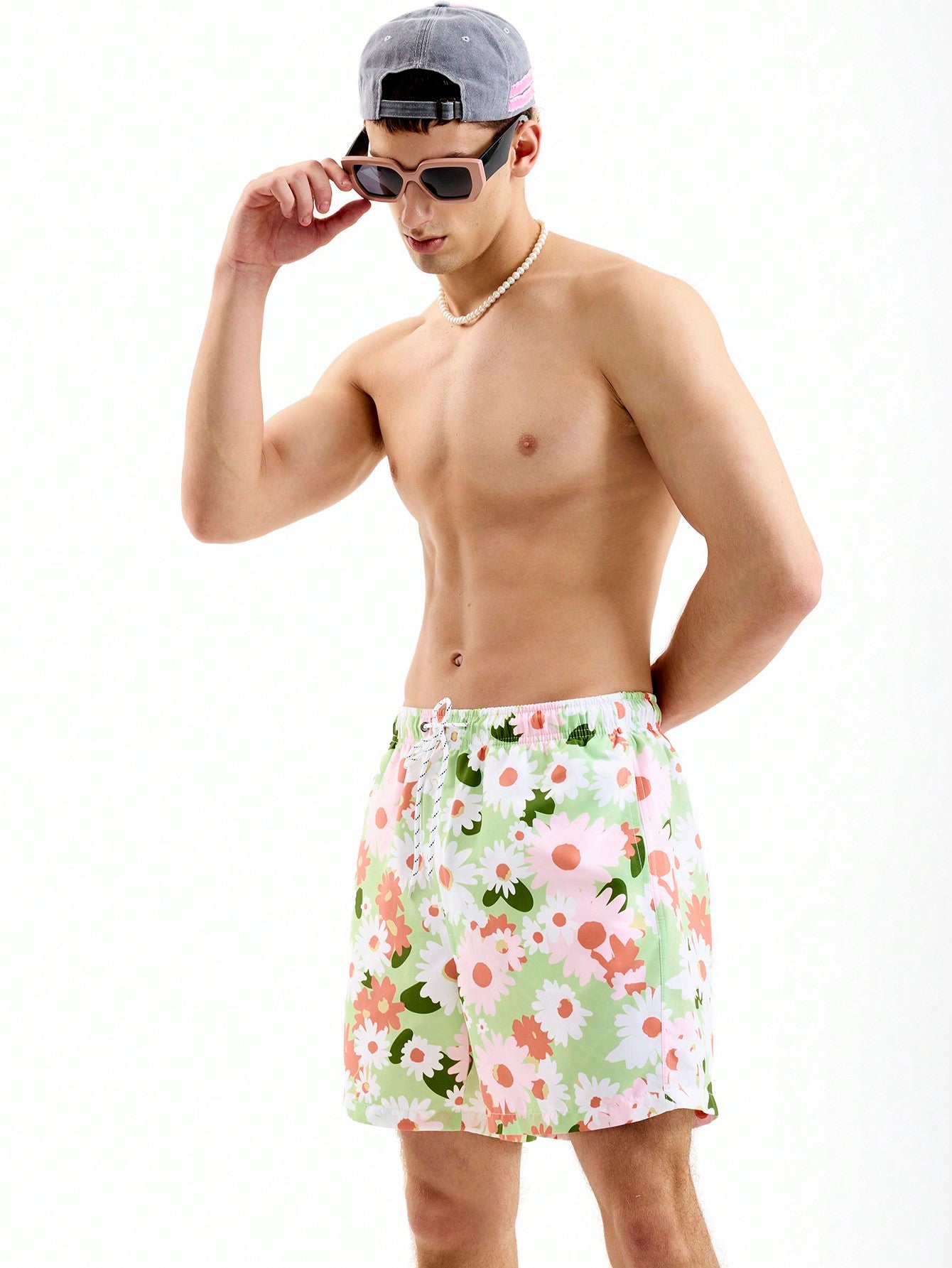 Men's Colorful Minimalist Printed Drawstring Beach Shorts