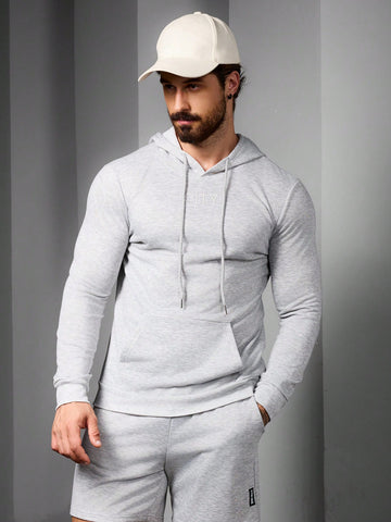 Men's Solid Color Hooded Drawstring Sweatshirt With Pocket, Long Sleeve Sports Hoodie