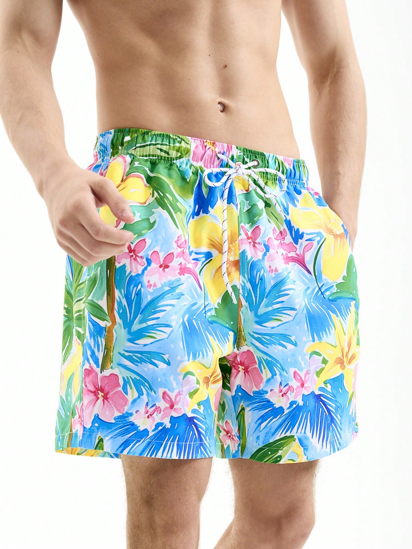 Men's Colorful Minimalist Printed Lace-Up Beach Shorts