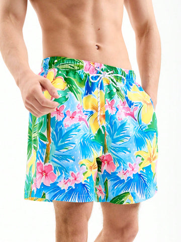 Men's Colorful Minimalist Printed Lace-Up Beach Shorts