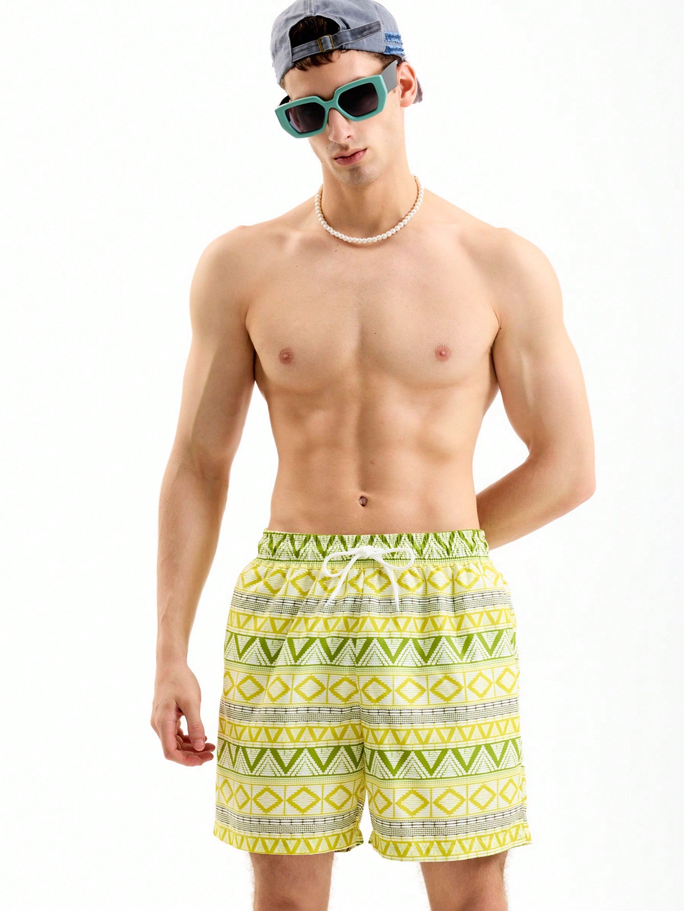 Men's Loose Fit Drawstring Beach Shorts, Holiday Style