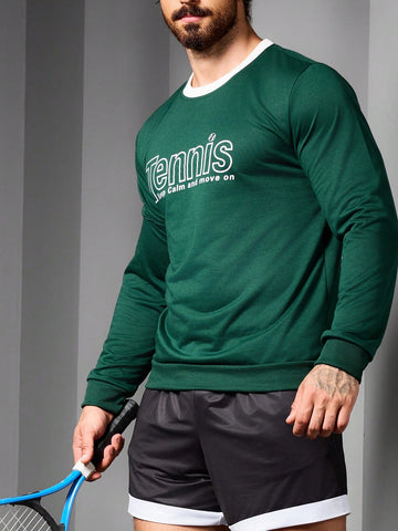 Men's Fashionable Simple Printed Long Sleeve Sports Sweatshirt