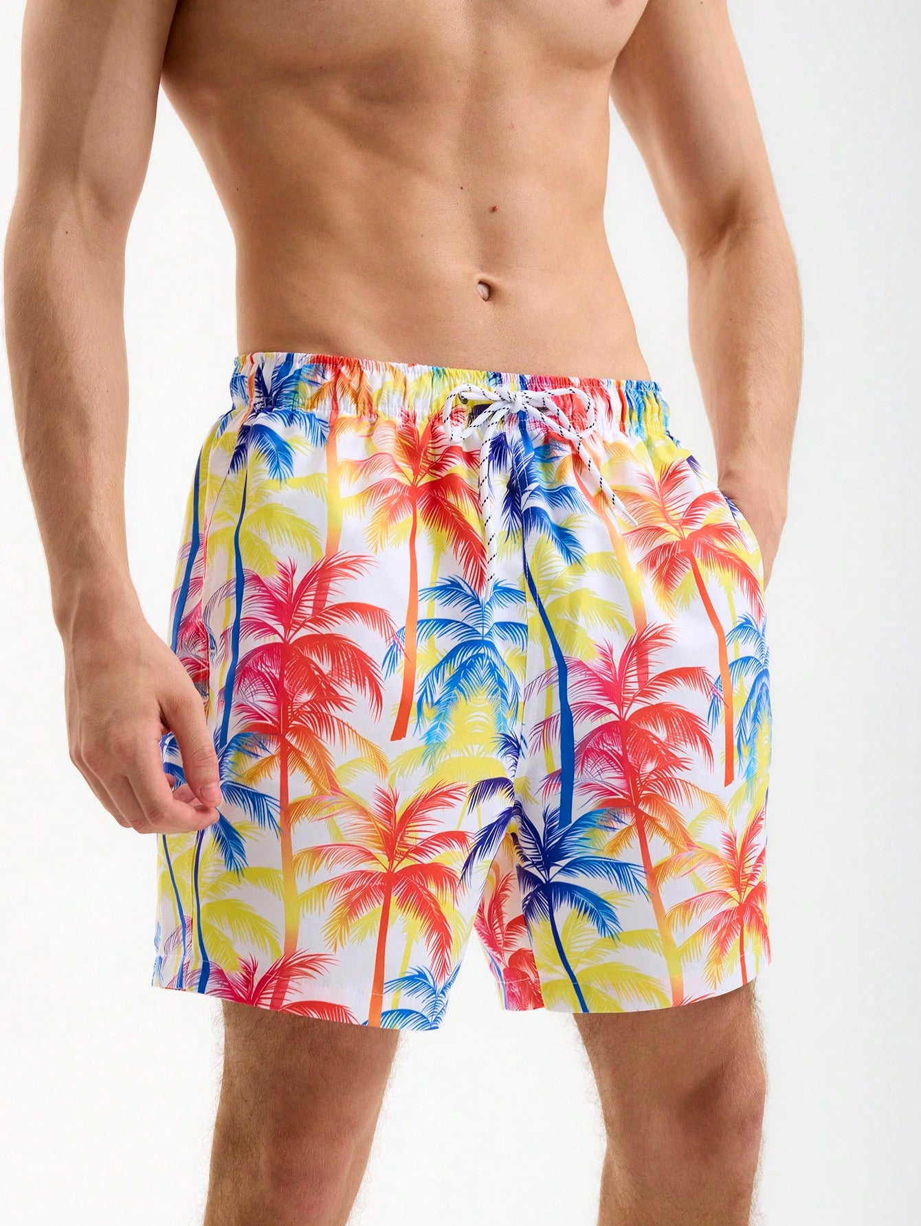 Men's Coconut Tree Printed Loose Beach Shorts, Vacation Style