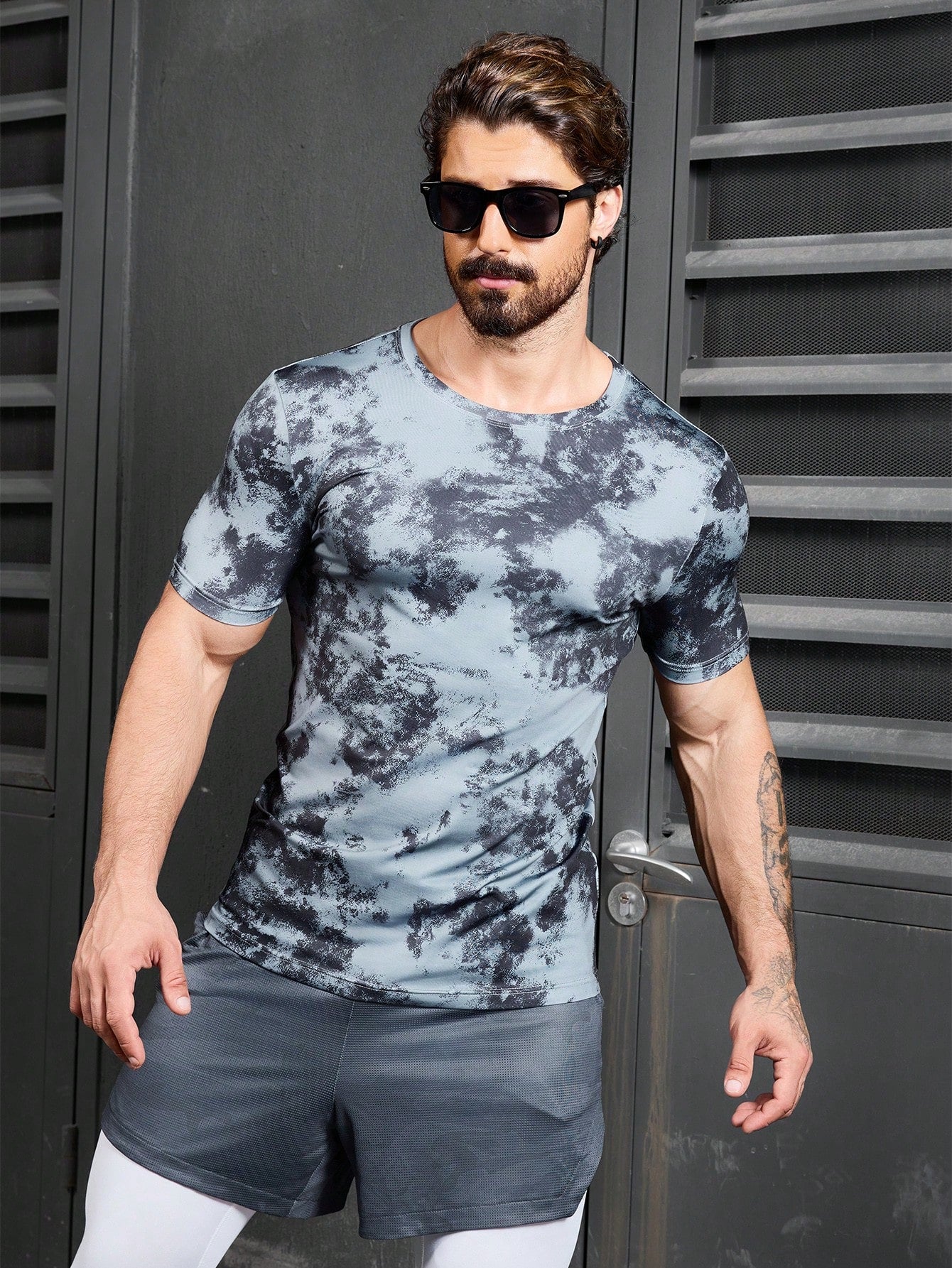 Men's Slim Fit Tie-Dye Printed Short Sleeve Sports T-Shirt, All Seasons