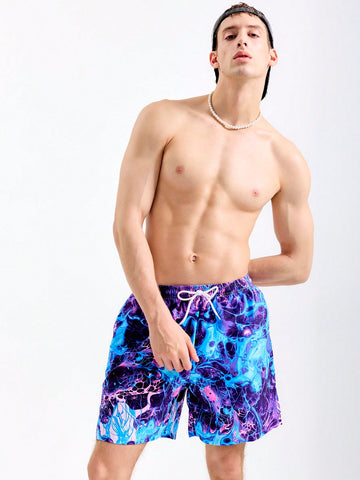 Men's Tie-Dye Printed Beach Shorts, Vacation Casual Shorts