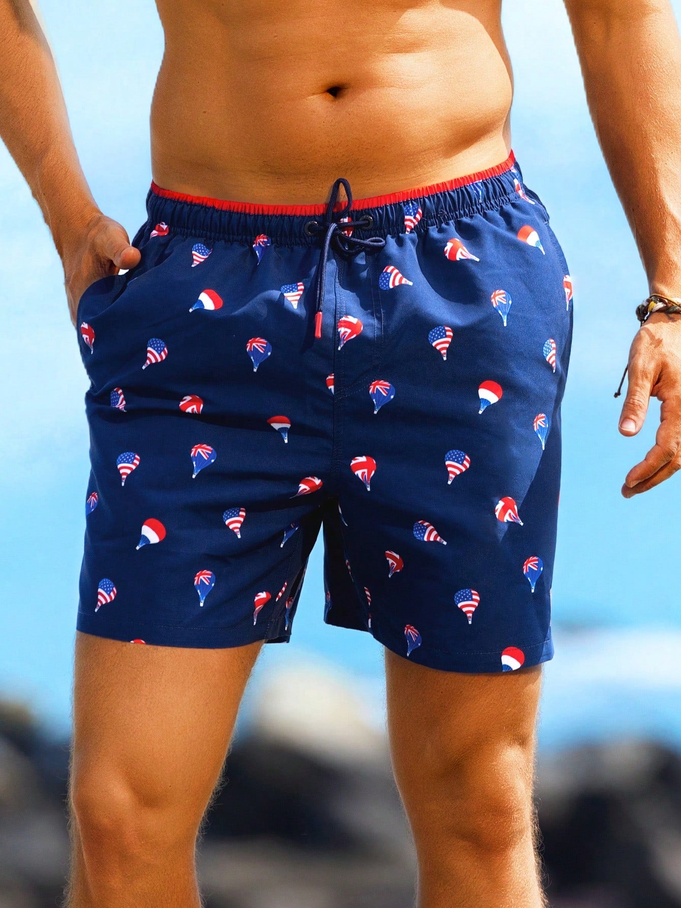 Men's Vacation Leisure Hot Air Balloon Printed Beach Shorts