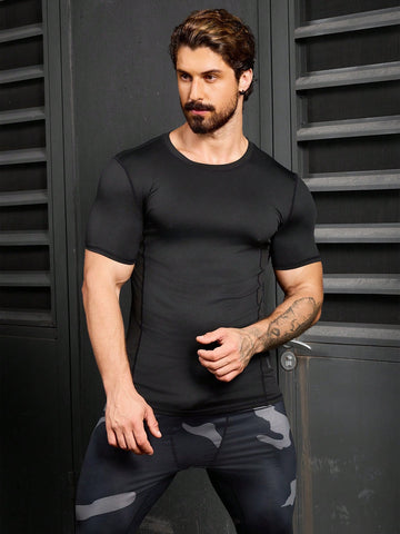 Men's Summer Solid Color Slim Fit Sports Short Sleeve T-Shirt