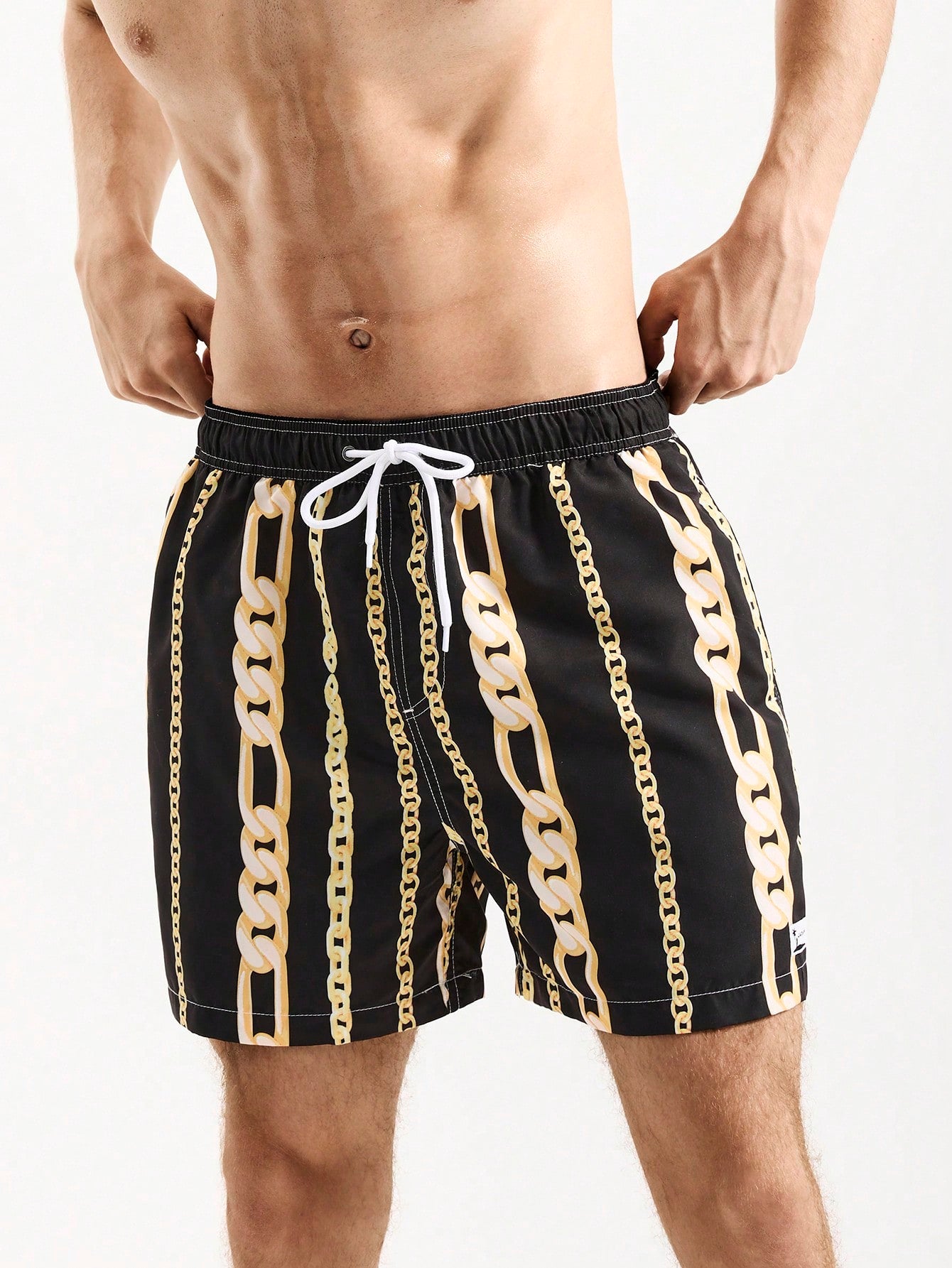 Men Drawstring Waist Chain Print Casual Loose Beach Shorts