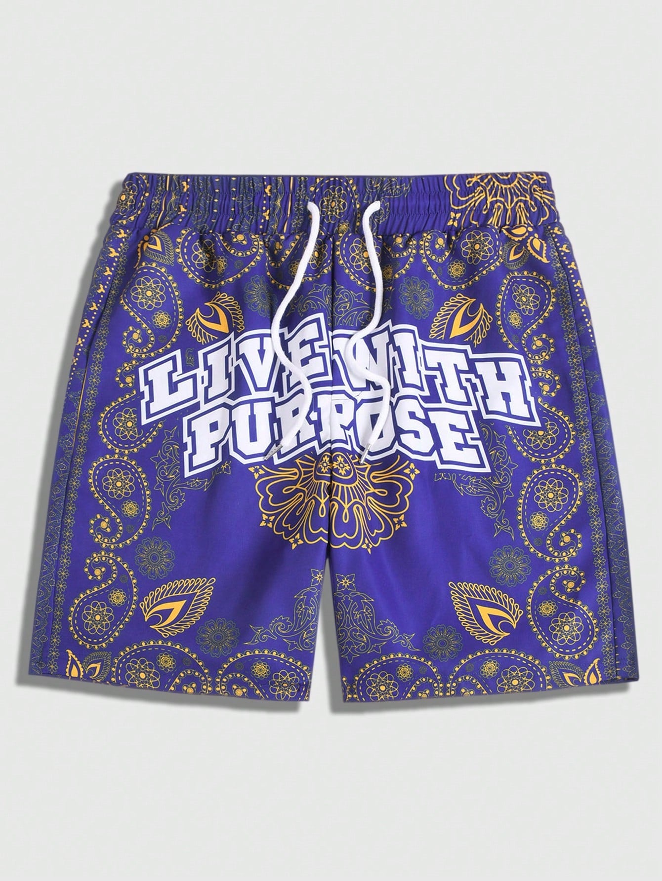 Men's Casual Paisley And Letter Printed Drawstring Waist Shorts For Summer