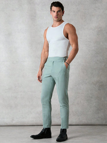 Men's High Waist Naples Style Skinny Suit Trousers In Green