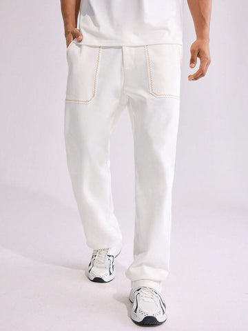 Men's Washed Wide Leg Trousers In White