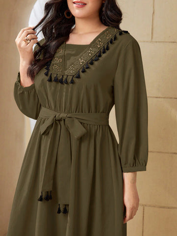 Plus Size Spring/Summer Holiday Casual Fringe Decorated Dress