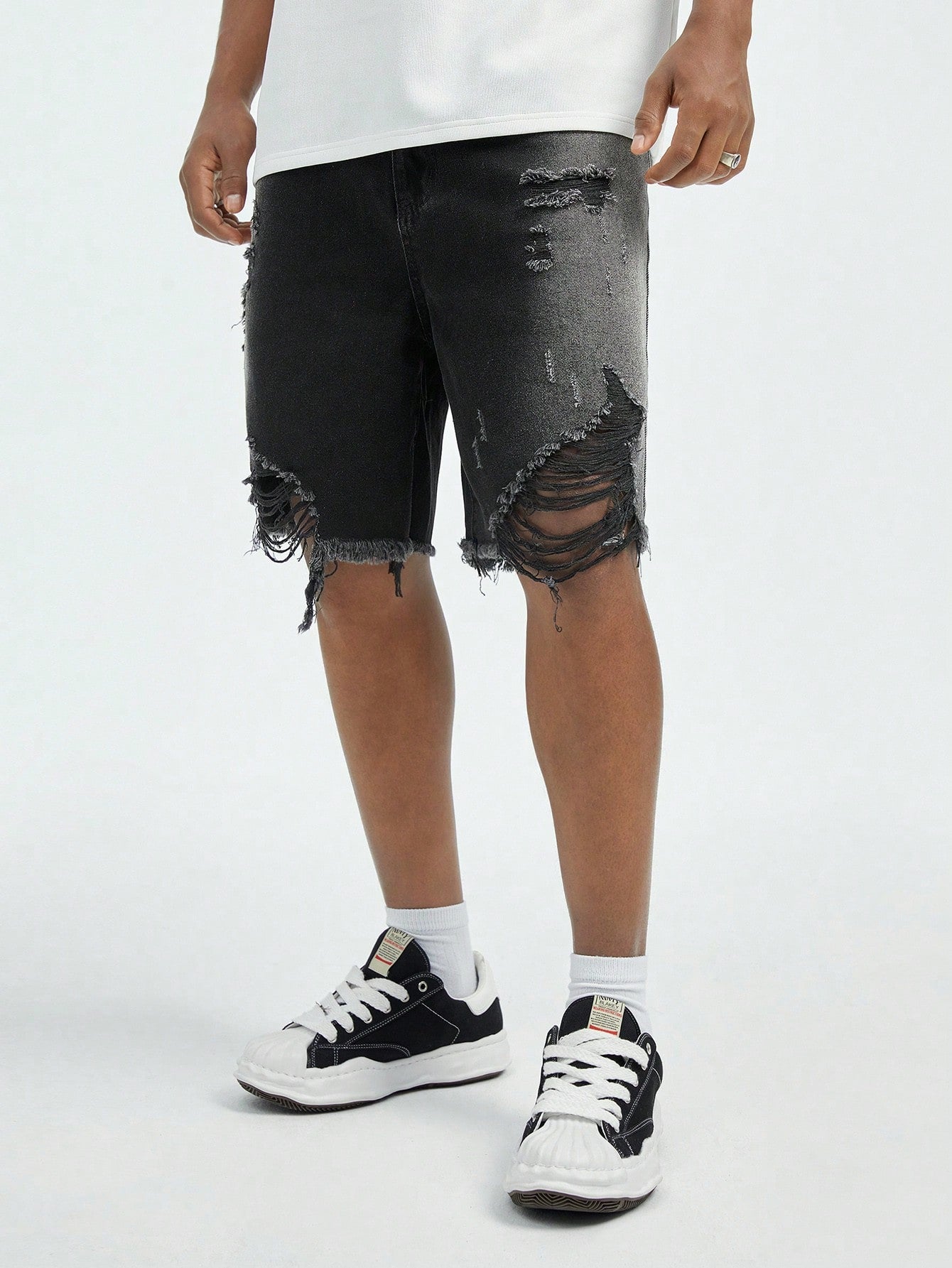 Men Summer Ripped Casual Raw Hem Denim Shorts